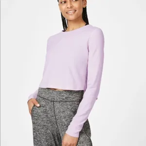 Sweaty Betty Waffle Knit Lavender Long Sleeve Crop Top Womens XS Purple Athletic thumbnail 4