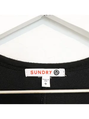 Sundry Ruched Blouson Dress‎ Size XS Black Gold Thread Stretch Knit Mini Capsule thumbnail 8