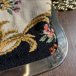 Vintage petit point needlepoint floral handbag clutch thumbnail 16