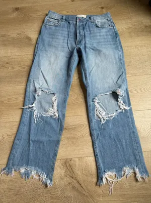 EUC We the Free People Jeans Womens Holes Knees Wide Distressed Button Fly sz 28 thumbnail 1