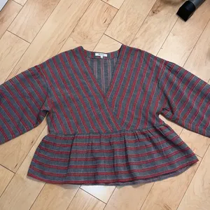 Madewell Striped Bubble-Sleeve Peplum Top V-Neck Size L thumbnail 5