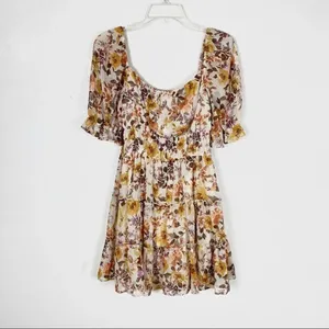 Trixxi White & Orange Floral Puff Sleeve Tiered Mini Dress thumbnail 4