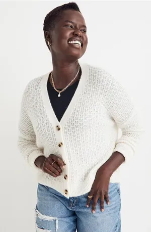Madewell Mayfair Sweater Cardigan Antique Cream Alpaca Blend XXS Textured Knit thumbnail 1