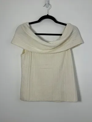 NEW Abercrombie &Fitch Ribbed Foldover Off-The-Shoulder Sweater Top Womens Large thumbnail 2