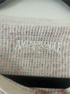 American Eagle Red White Ditsy Floral Waffle Knit Thermal Long Sleeve Top Small thumbnail 4