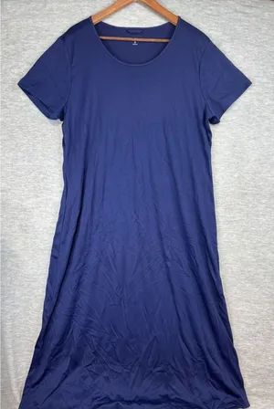 Lands End Navy Blue Supima Cotton Short Sleeve Midi T-Shirt Dress XL 18 thumbnail 1