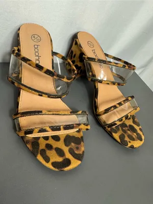 Boohoo Leopard Print Clear-Strap Slide Sandals chunky heel party size 4 thumbnail 3