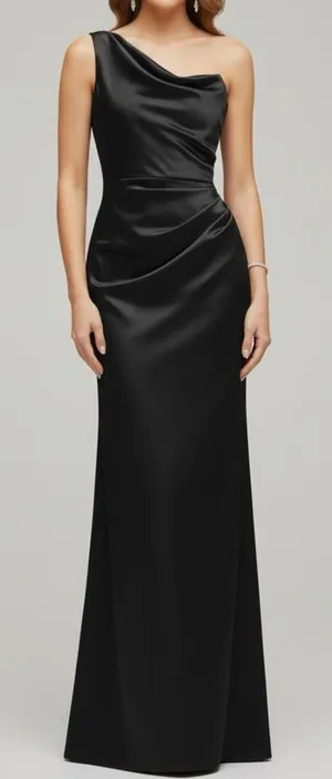 AFTER SIX Nisha 6904 One-Shoulder Cat-Eye Satin Charmeuse Gown, Black, 4R thumbnail 1