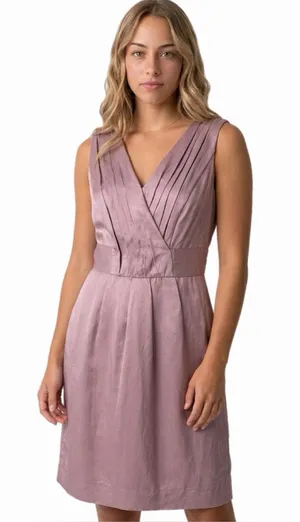 BANANA REPUBLIC NWT Mauve Linen-Blend Sleeveless Surplice Pleated Dress Size 10P thumbnail 1