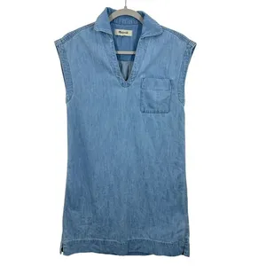 Madewell Chambray Denim Tunic Dress‎ V Neck Sleeveless Shirt Dress Shift Casual thumbnail 3