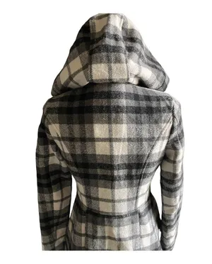 Aeropostale Beautiful black and white plaid hooded pea coat thumbnail 7