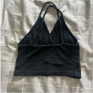 Brandy Melville Ribbed Cross Back Tank Black Cropped Top One Size thumbnail 2
