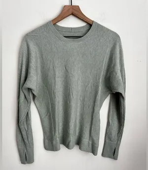 Cashlu Knit Pullover Sweater Fern Green long sleeve cashmere blend 6 thumbnail 3