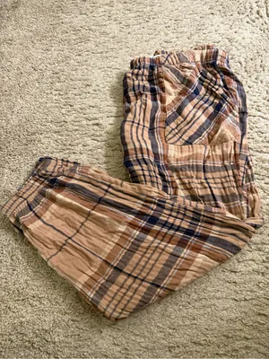Aerie Tan Navy Plaid Soft Gauze Pajama Jogger Lounge Pants - size XL thumbnail 1