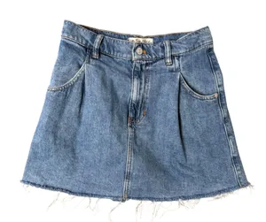 Free People We The Free Blue Denim Mini Skirt Pleated Raw Hem Size 27‎ BOHO thumbnail 1