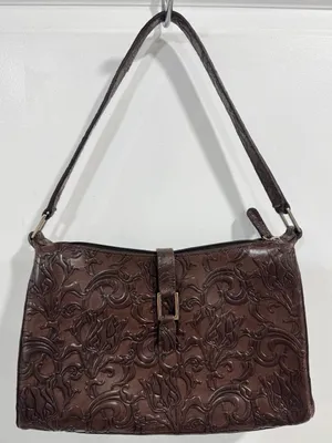 Wilsons Leather Pelle Studio Small Tooled Brown Leather Baguette Floral Y2K thumbnail 2