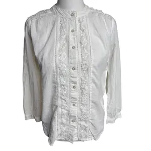 Lucky Brand Embroidered Cotton Blouse White XS Romantic Boho Prairie thumbnail 2