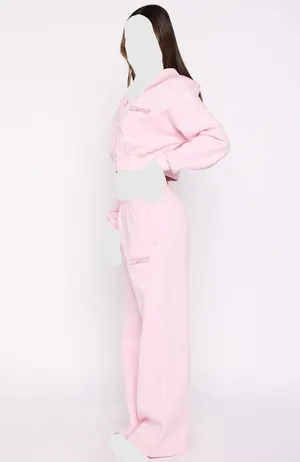White Fox Boutique Posy Pink Wide Leg Pants And Crop Hoodie Set M/L New thumbnail 3