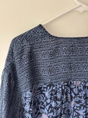 Free People Blue Floral Tie Front Cardigan Ballon Sleeve Boho Peasant Multiprint thumbnail 9