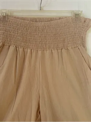 Plus size Linen/Cotton high elastic waist wide leg beige pants W/pockets 18/20 thumbnail 2