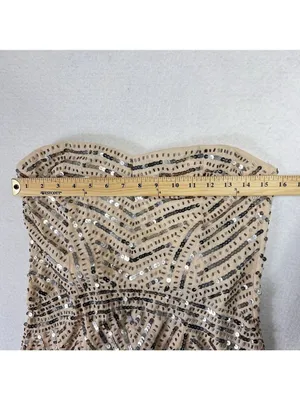 Temperance Dress M Beaded Sequin Strapless Cream Y2K Pom Bride Wedding Cocktail thumbnail 8