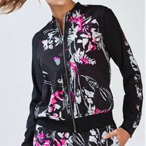 Fabletics Bev Bomber Jacket Size XXL Floral Print Black Zip Up‎ Athleisure Sport thumbnail 1