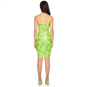 Susana Monaco -1608 NWT Women's Sequin Crop Top Bright Lime Green XS‎ thumbnail 5