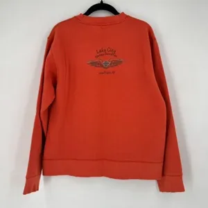 Vintage‎ Y2K Harley Davidson Women’s Orange Sweatshirt Large 3D Raised Spell Out thumbnail 8