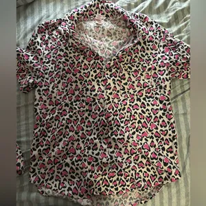 Victoria's Secret Pink and Black Leopard Heart Print Pajama Set thumbnail 2