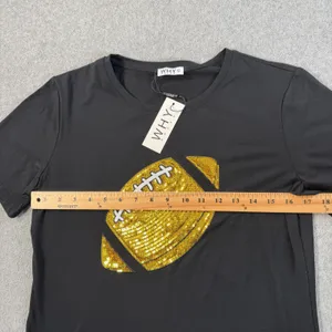 WHY DRESS Women's Large Black Sequin Football T-Shirt Crew Neck Short Sleeve Top thumbnail 8