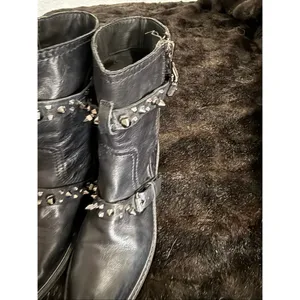 Sam Edelman Adele womens black leather Biker Moto boots studded Spiked 8 Biker thumbnail 4