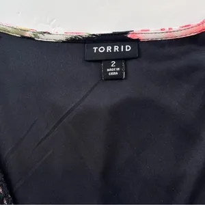 Torrid Black Pink Floral Crinkle Gauze Lace Up Tassels Flutter Sleeve‎ Dress 2X thumbnail 9
