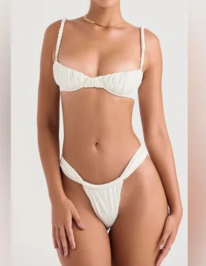 NWT HOUSE OF CB Cassis Ruched Underwired Bikini Top In Ivory Size Small thumbnail 2