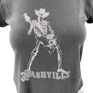 John Galt Nashville Skeleton Women's Gray Short Sleeve Graphic Tee T-shirt Top S thumbnail 3