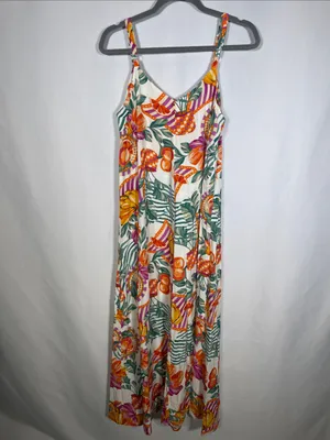 Label Of Love Womens Tropical Summer Midi Dress Purple Orange Small thumbnail 7