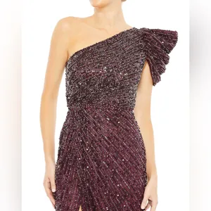 Mac Duggal 5622 Blackberry Sequin Embellished‎ Puff One Shoulder Gown Size 0 thumbnail 2