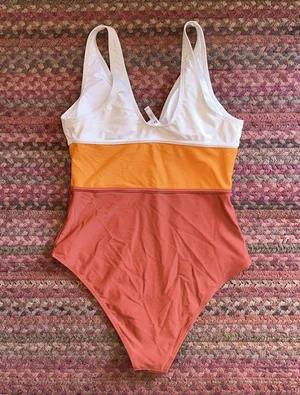 CUPSHE ORANGE CREAM COLOR BLOCK ONE PIECE HIGH CUT BIKINI thumbnail 5