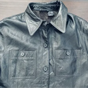 90s Vintage Women's Oversized Black Leather Jacket Size L thumbnail 2