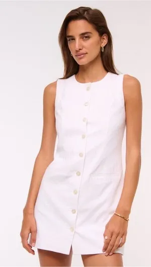 white A&F Mara linen-blend mini dress thumbnail 1