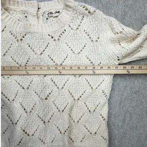 Pointelle Sweater Womens XS Cream Boho Cottagecore Grandma Coquette Crochet thumbnail 8