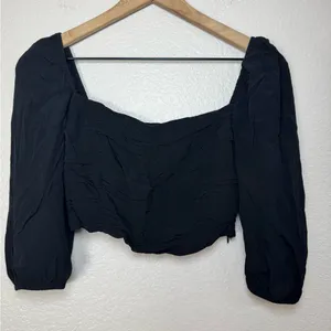 Aritzia Wilfred Lolita Blouse Smocked Cropped Black size Small $110 thumbnail 8