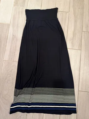 Max Studio Black Strapless Maxi Dress with Striped Hem thumbnail 4