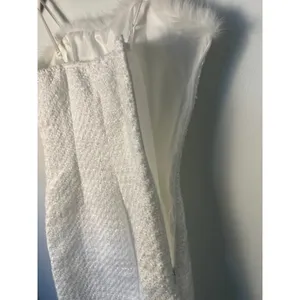 SheIn Sm/US 4 White Tweed Faux Fur Trim Mini Dress Sleeveless Sparkle Preppy Barbie thumbnail 3