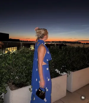 Zara Blue Polka Dot Halter Dress scarf open back maxi long evening party wedding thumbnail 2