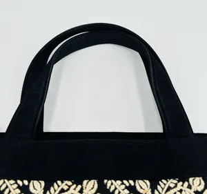 Vera Bradley Black Microfiber Quilted Embroidered Purse Double Handle Vintage thumbnail 5
