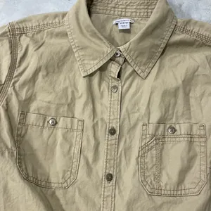 Carhartt Womens Brown Duck Short Sleeve Top Blouse Button Down Size Medium 8-10 thumbnail 5