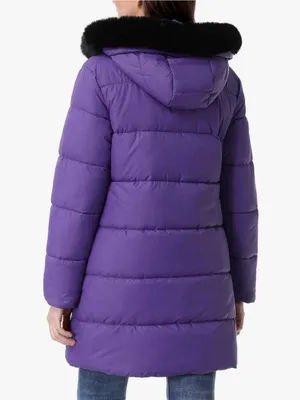 Women's Long Insulated Quilted Winter Puffer Coat Purple Medium Size thumbnail 5