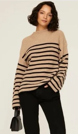 Rails Claudia Camel and Ebony Stripe Mockneck Knit Sweater XS thumbnail 1
