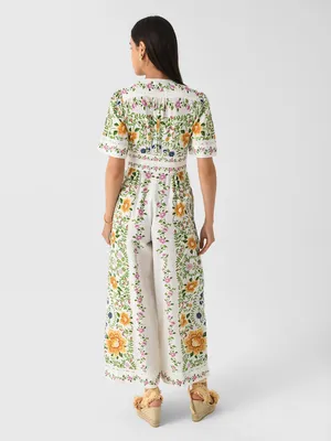 The Farm Rio Folk Floral Jumpsuit features a vibrant print with short sleeves, a V-neckline, and a relaxed, wide-leg silhouette. thumbnail 7