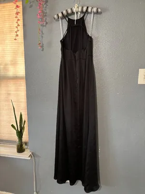 Lulu’s Black Satin Halter Maxi Dress • Size Medium thumbnail 4